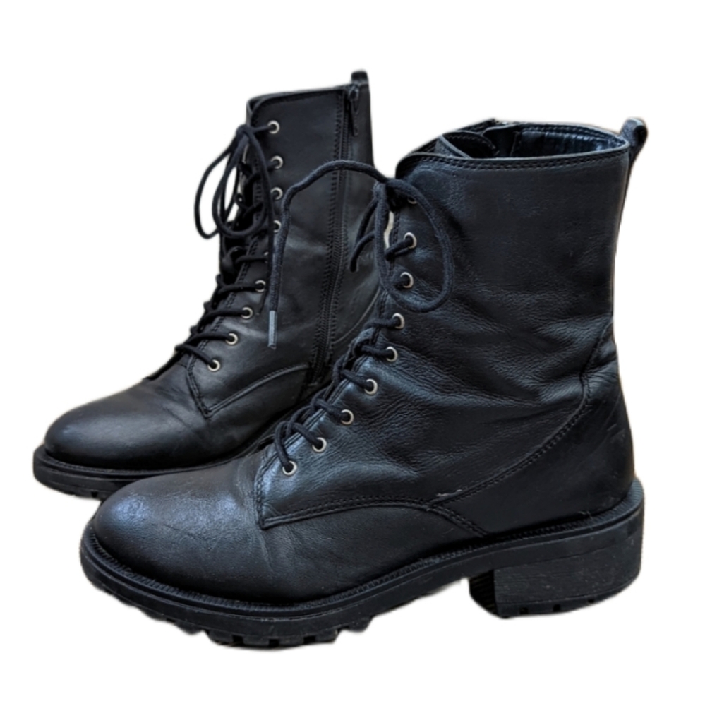 Steve Madden Women's Size 10 Black Leather Rucker Lace Up Combat Boots